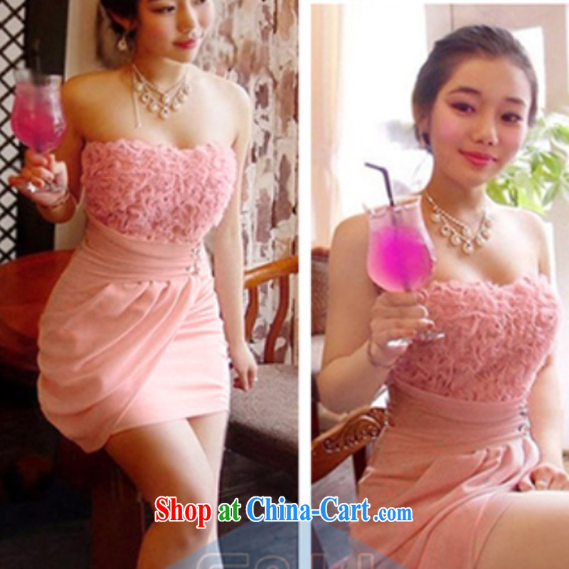 mini gold 2015 summer dress new pink three-dimensional roses sexy lovely Mary Magdalene dress chest small dress Q 1240 pink are code