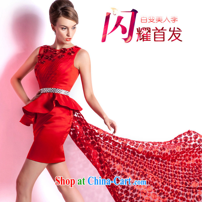 The Champs Elysees, as soon as possible, pre-sale 2015 new front short long dress bridal toast serving upscale red marriage ceremony Short package and red XXL