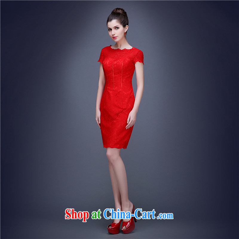 The Champs Elysees, as soon as possible, red lace dress cheongsam dress marriage 2015 spring and summer terrace back bridal toast serving the doors short XXL