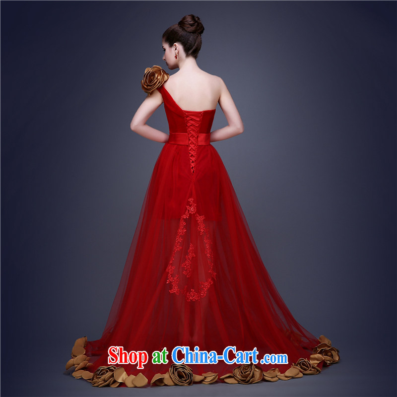 The Champs Elysees, as soon as possible, bride toast wedding clothes Red single shoulder stylish upmarket dress high-end go Soo photography photo building theme clothing red XXL, Hong Kong, Seoul, and shopping on the Internet