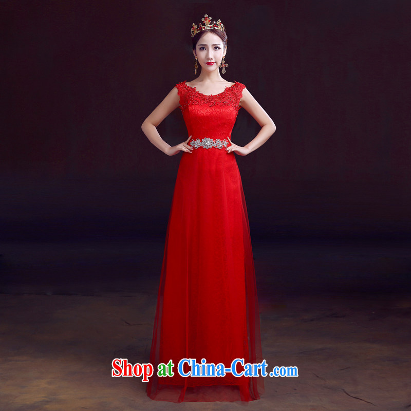 The woman bows Service Bridal 2015 spring red long wedding dress shoulders cultivating graphics thin toast clothing red XXL