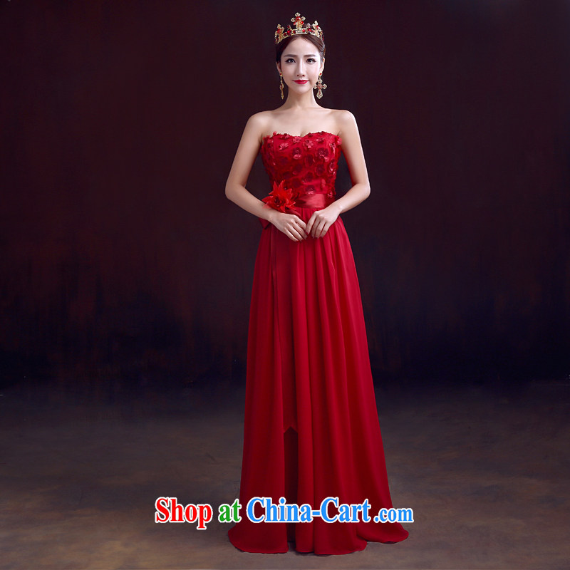 The woman bows Service Bridal 2015 spring red long wiped chest dress beauty graphics thin marriage toast serving wine red XXL