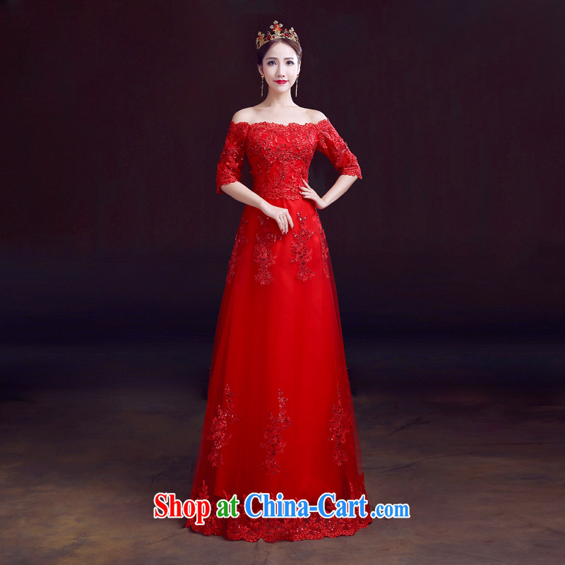 Red bows service 2015 summer cuff in a field shoulder bridal wedding dresses video slim, red long XXL