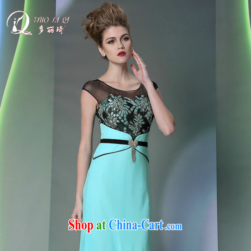 More LAI Ki blue package shoulder Evening Dress style beauty banquet evening dress skirt new adult dress blue L