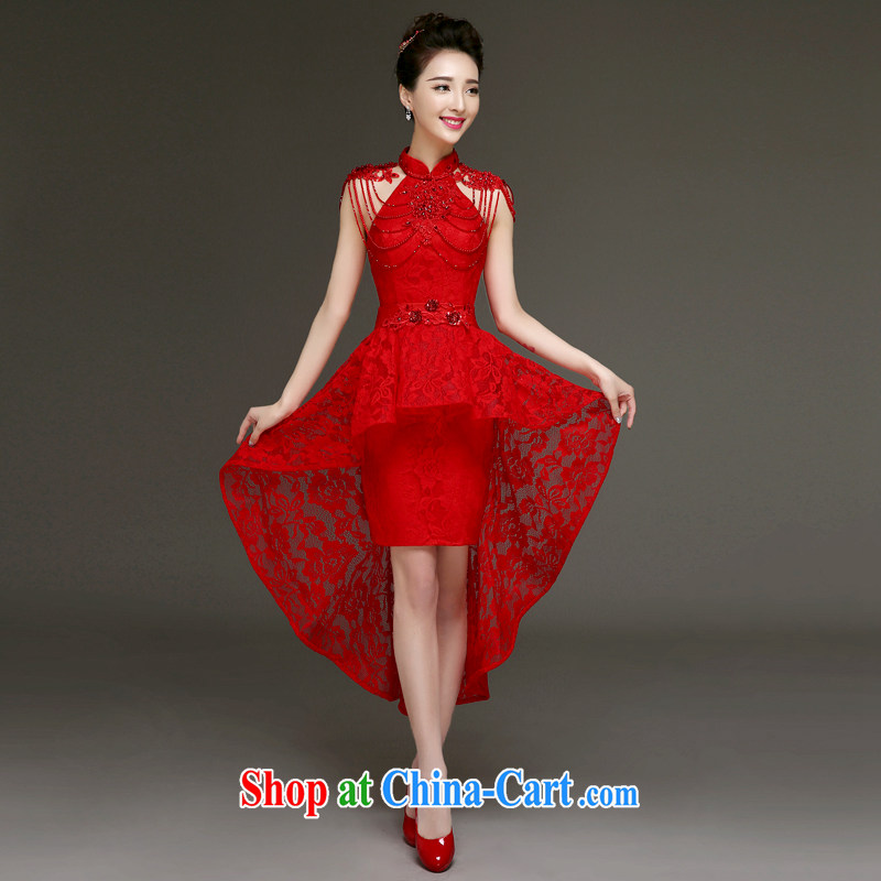 A good service is 2015 new bride toast clothing spring and summer short red front short long wedding dress small dress red 2 XL