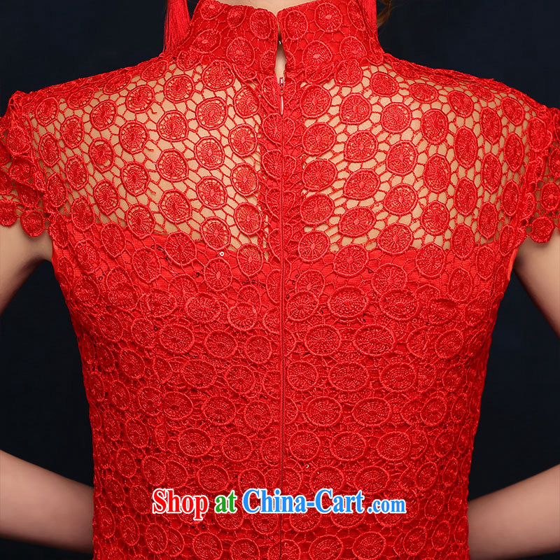 2015 new cheongsam dress Chinese wedding dress spring red lace retro improved bridal toast clothing red M, according to Lin, Elizabeth, and shopping on the Internet