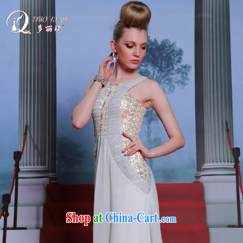 More LAI Ki are gray Evening Dress stitching gold in Europe and beauty and stylish evening dress is also dress female light gray XXL, Li Qi (Doris dress), and shopping on the Internet