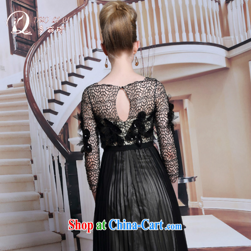 Multi-LAI Ki new dress in Europe and long-sleeved black dress Openwork flowers dinner with graphics thin dress black XXL, Li Qi (Doris dress), online shopping