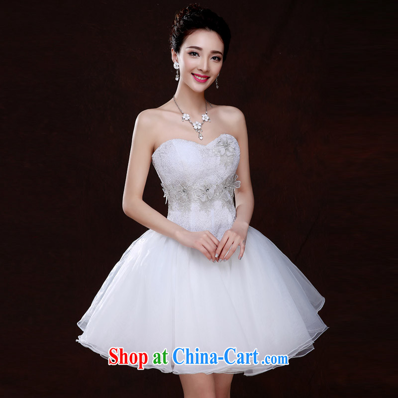 The china yarn 2015 new Korean wedding dresses lace bridesmaid serving short Evening Dress Beauty Fashion toast serving short wedding dresses white. size does not accept return