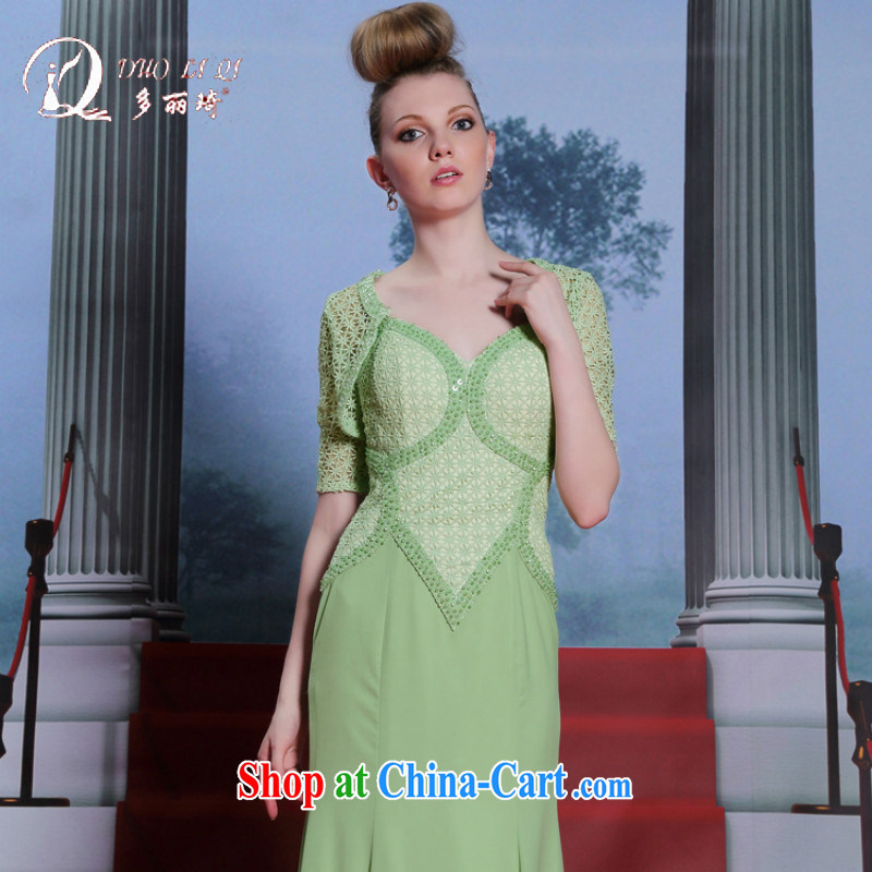 More LAI Ki summer Celadon Colored Evening Dress strap evening dress two-piece nail Pearl dress dress the dress code Green XXL
