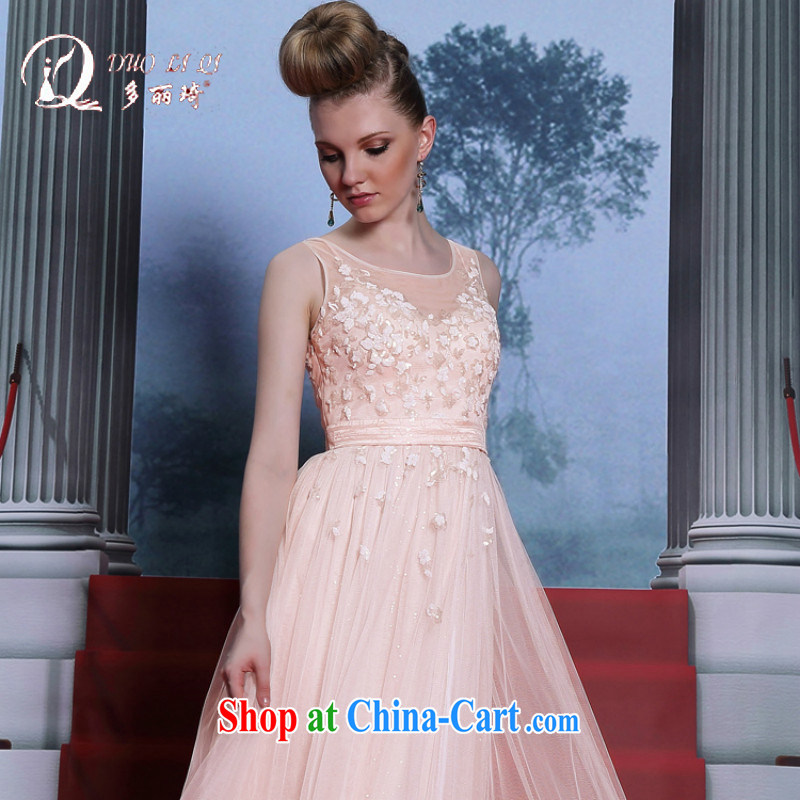 Multi-LAI Ki pink bridal gown manual order flowers dress skirt round-neck collar dress sleeveless large code dress pink XXL