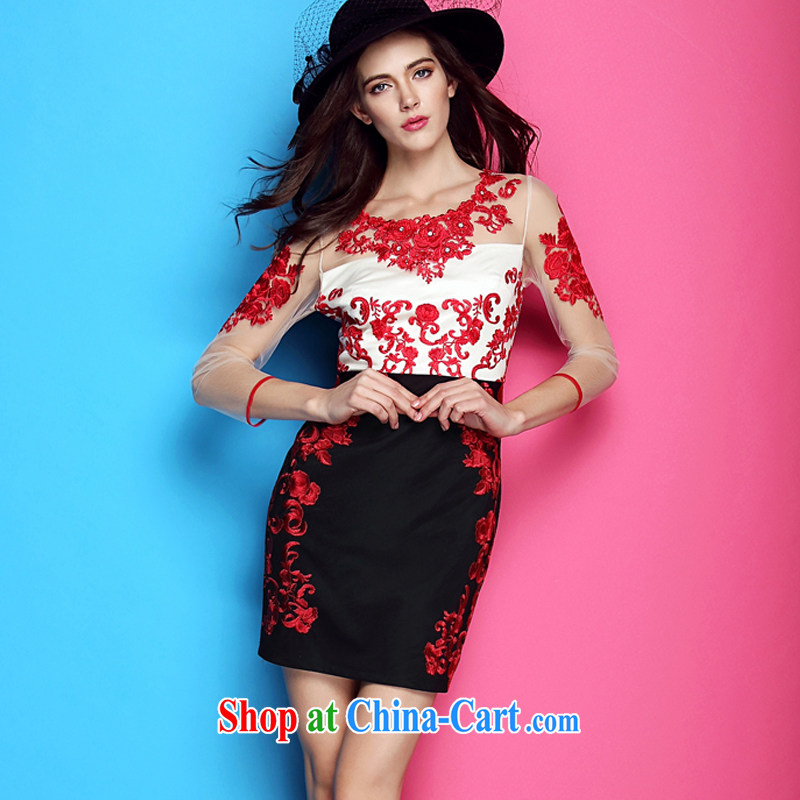 The poetry film 2015 spring and summer with new female nails Pearl embroidered beauty package and temperament dresses short dresses, bows on white, black XL, European poetry (oushiying), shopping on the Internet