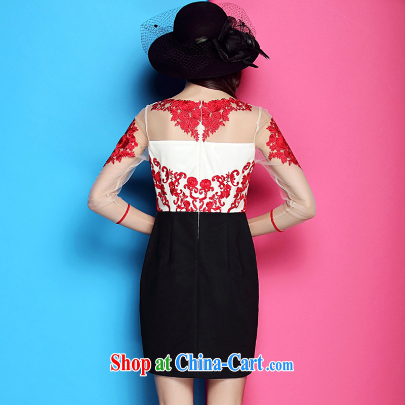 The poetry film 2015 spring and summer with new female nails Pearl embroidered beauty package and temperament dresses short dresses, bows on white, black XL, European poetry (oushiying), shopping on the Internet