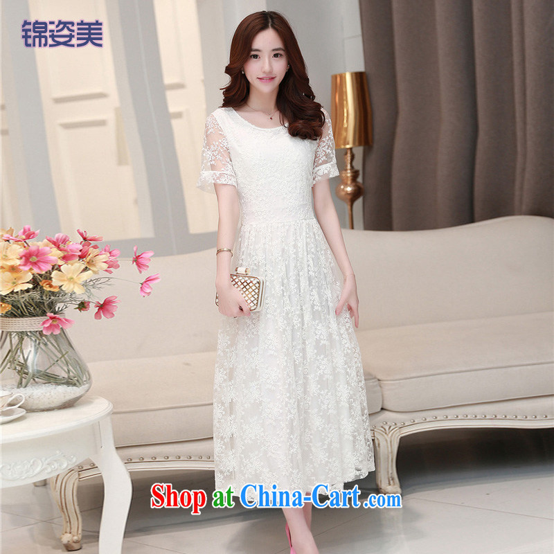 kam beauty new graphics thin-waist embroidery lace dresses style ladies long skirt dress M L 3039