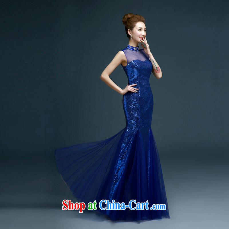 Evening Dress 2015 new, luxurious, elegant and sexy shoulders at Merlion dress banquet moderator performance service bridal toast clothing wedding dress girl blue XXL, beautiful, and shopping on the Internet