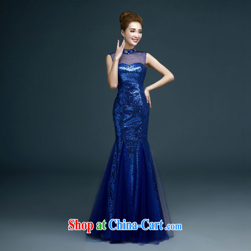 Evening Dress 2015 new, luxurious, elegant and sexy shoulders at Merlion dress banquet moderator performance service bridal toast clothing wedding dress girl blue XXL, beautiful, and shopping on the Internet