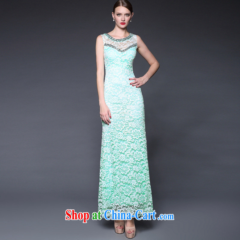 2015 European and American new manually staple Pearl aura of Yuan beauty dress banquet moderator dresses light green
