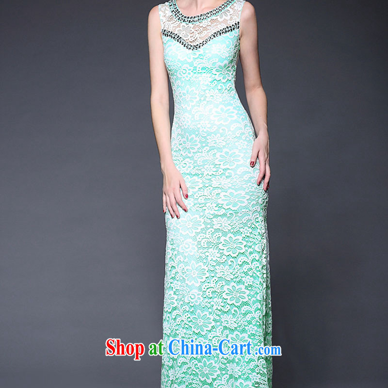2015 European and American new manually staple Pearl aura of Yuan beauty dress banquet moderator dresses light green, water, shopping on the Internet