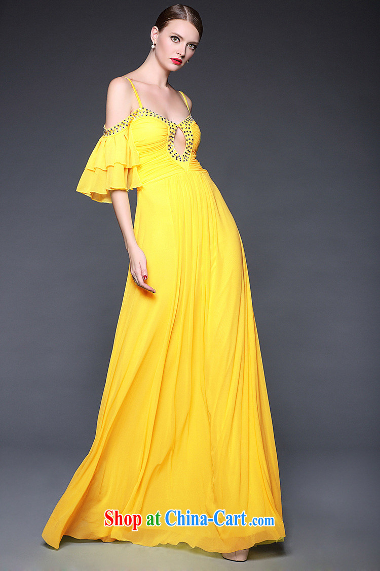 The 2015 summer new bare shoulders nails Pearl strap with ultra-sin long evening dress evening banquet moderator dresses yellow are code pictures, price, brand platters! Elections are good character, the national distribution, so why buy now enjoy more preferential! Health