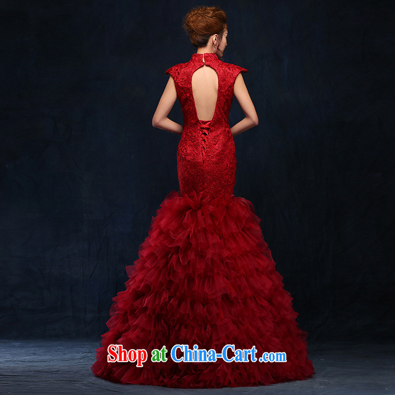 According to Lin bows her clothes 2015 new wine red evening dress, long marriages beauty graphics thin strap crowsfoot serving wine red will bind with, in accordance with Elizabeth Lin, shopping on the Internet