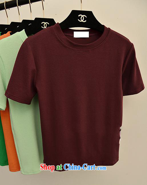Korean Beauty spring and summer T 桖 short-sleeved round neck solid color shirt T solid shirt pure cotton female small shirt wine red are code pictures, price, brand platters! Elections are good character, the national distribution, so why buy now enjoy more preferential! Health