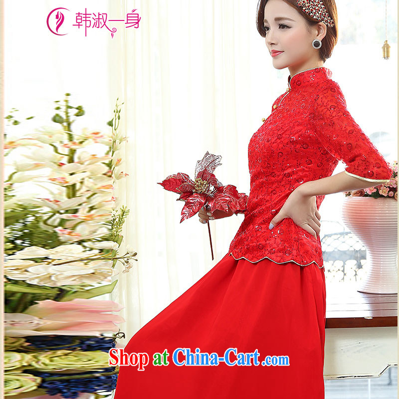 She won a 2015 new Korean fashion 100 ground embroidery stitching and elegant, for wedding dress two-piece female 1505 331 1505 red 331 3 XL, Mrs a, and shopping on the Internet