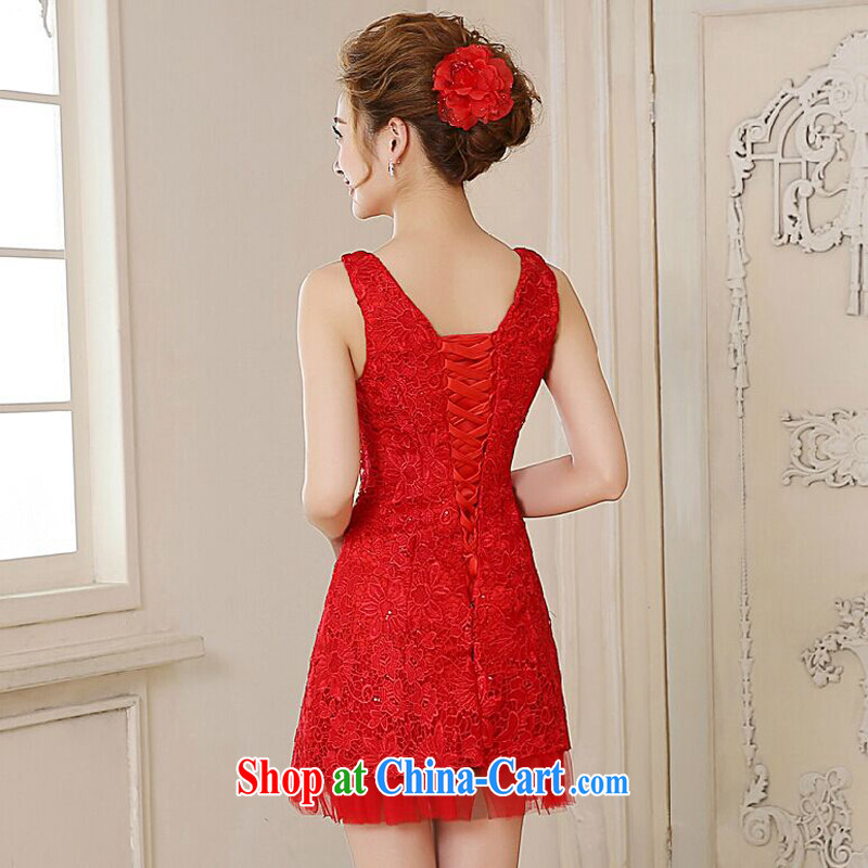 Honey, bride 2015 new lace bridal gown short Korean red shoulders wedding toast serving short crowsfoot small dress red XXL, honey, bride, shopping on the Internet