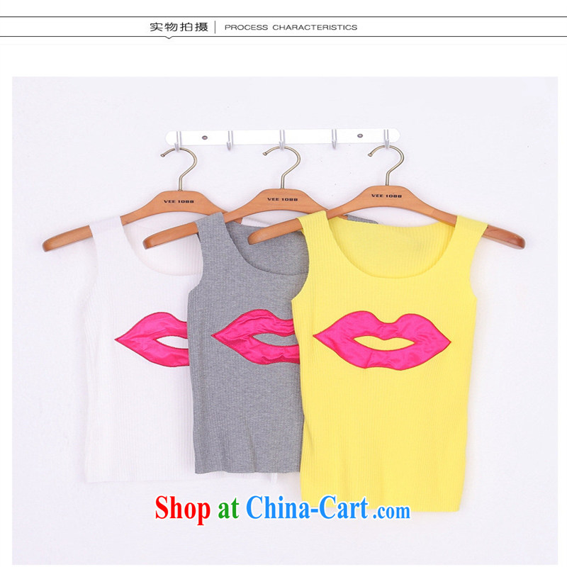 Summer 2015 new Korean T-shirt girl lips embroidery loose the code sleeveless solid T-shirts female gray XL, blue rain bow, and shopping on the Internet