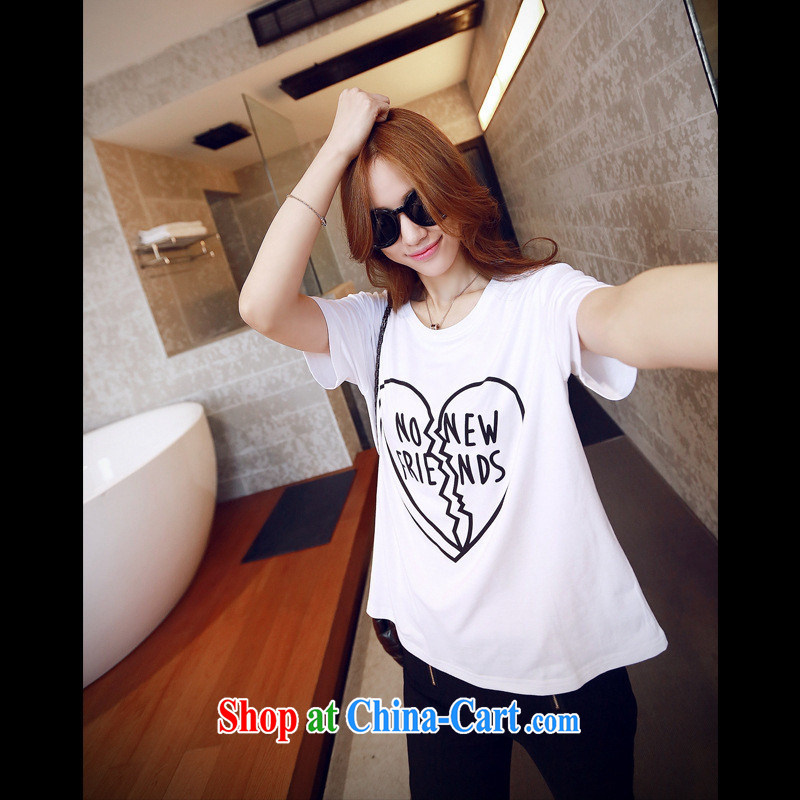 2015 spring and summer, the heart to heart card stamp duty short-sleeved T-shirt Han version pure cotton dress white XL, blue rain bow, and shopping on the Internet