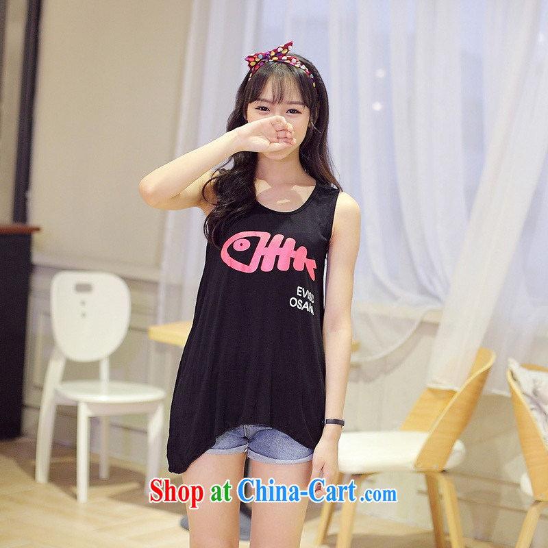 Summer 2015 new sleeveless does not rule out the T-shirt female Korean loose bones stamp T-shirt girl picture color black are code