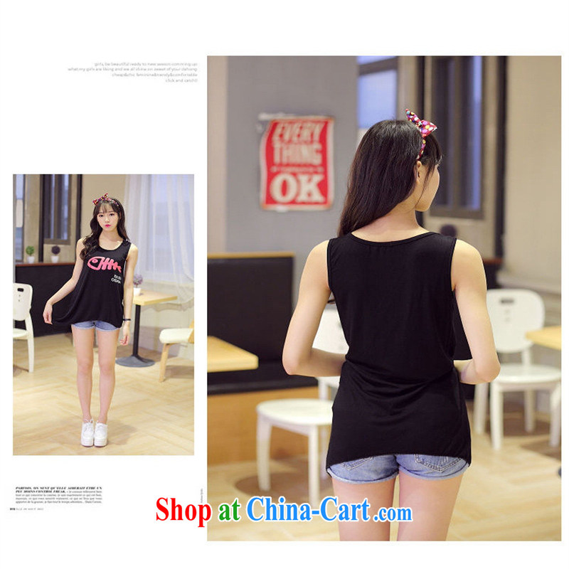 Summer 2015 new sleeveless does not rule out the T-shirt female Korean loose bones stamp T-shirt girl picture color is black, blue rain bow, and, shopping on the Internet