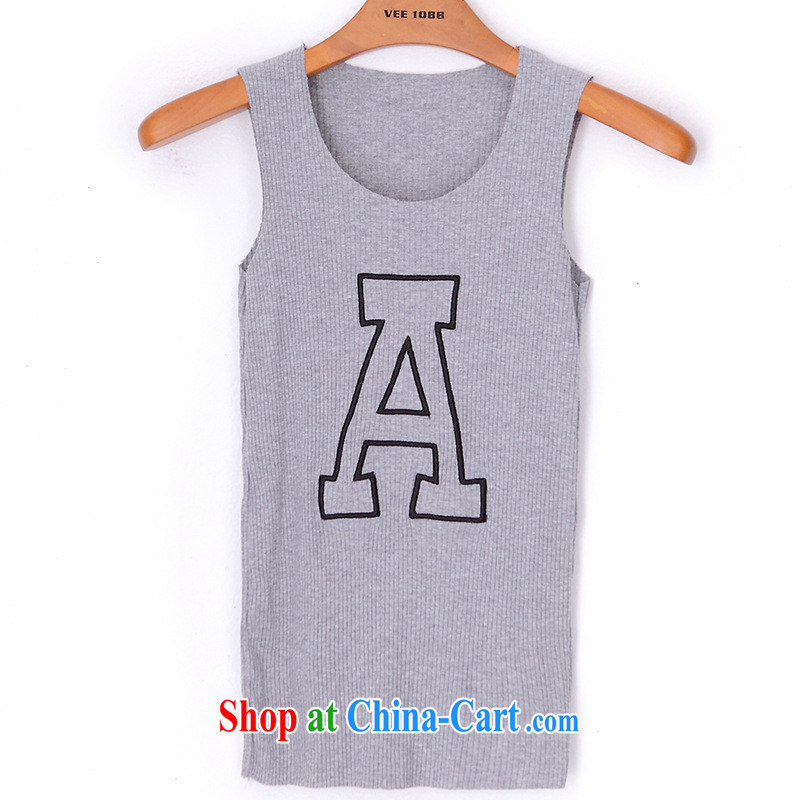 Summer 2015 new Korean T-shirt sleeveless letter embroidery relaxed comfortable code T pension female yellow XL, blue rain bow, and shopping on the Internet