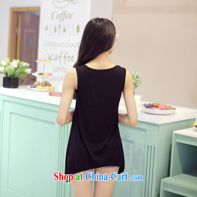 Summer 2015 new Korean fashion loose sleeveless stamp T shirts girls do not rule out the round-collar T-shirt picture color black, code, blue rain bow, and shopping on the Internet