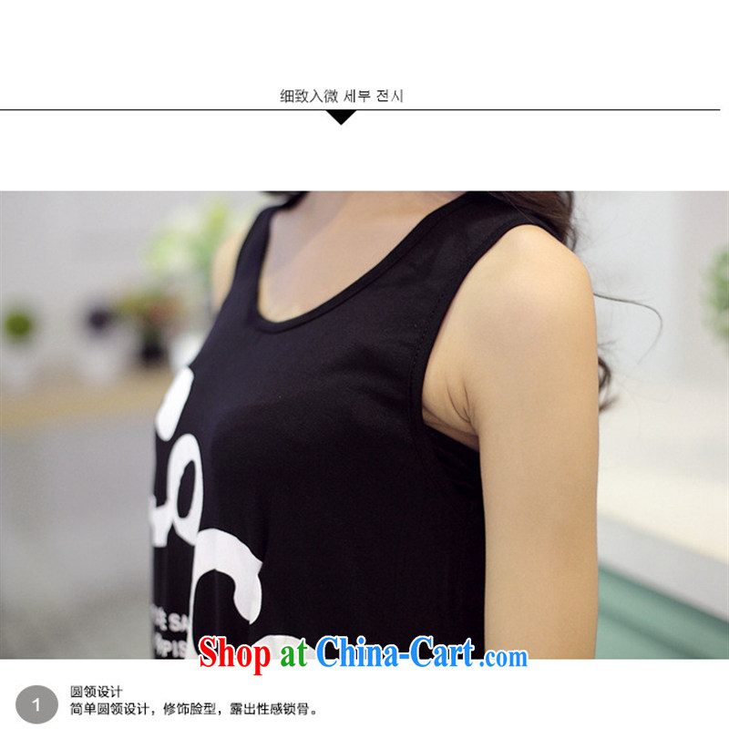 Summer 2015 new Korean fashion loose sleeveless stamp T shirts girls do not rule out the round-collar T-shirt picture color black, code, blue rain bow, and shopping on the Internet