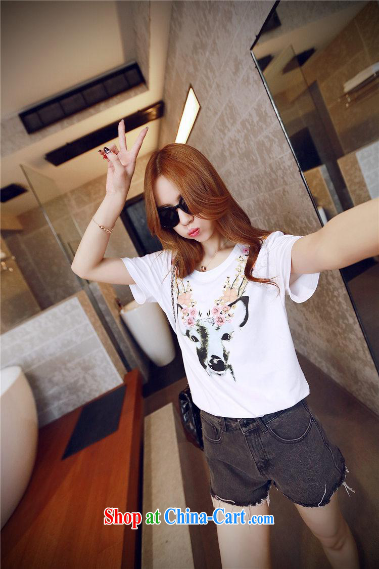 2015 spring and summer new Phillips deer cartoon cotton short-sleeved T-shirt Han version blouses white XL pictures, price, brand platters! Elections are good character, the national distribution, so why buy now enjoy more preferential! Health