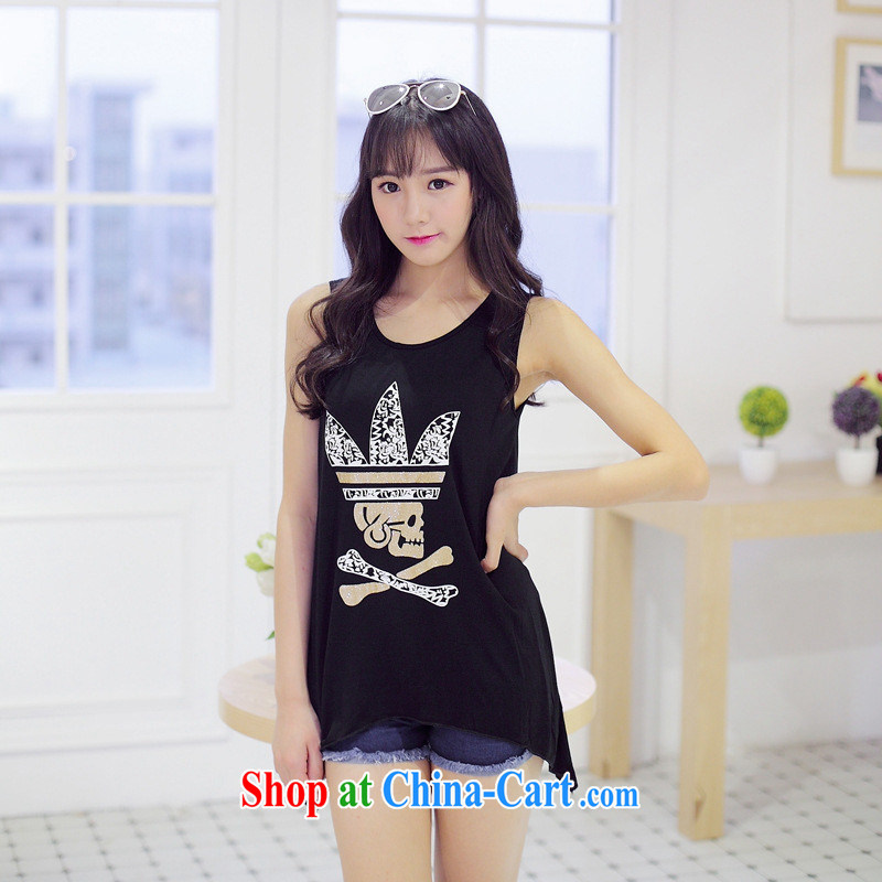 Summer 2015 new Korean fashion does not rule out the T-shirt without sleeves loose stamp duty cotton shirt T girl picture color black are code
