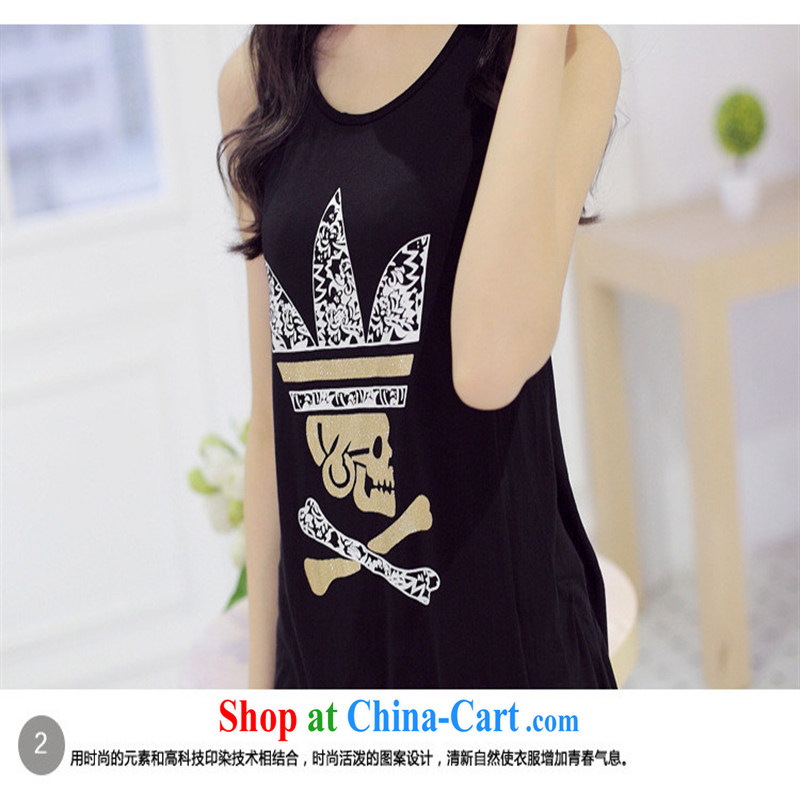 Summer 2015 new Korean fashion without rules, with T-shirt without sleeves loose stamp duty cotton T shirts female picture color is black, blue rain bow, and shopping on the Internet