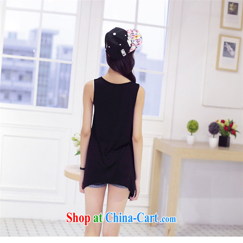 Summer 2015 New Women, long T pension Korean sleeveless loose cotton letter stamp small fresh T-shirt picture color black, code, blue rain bow, and shopping on the Internet