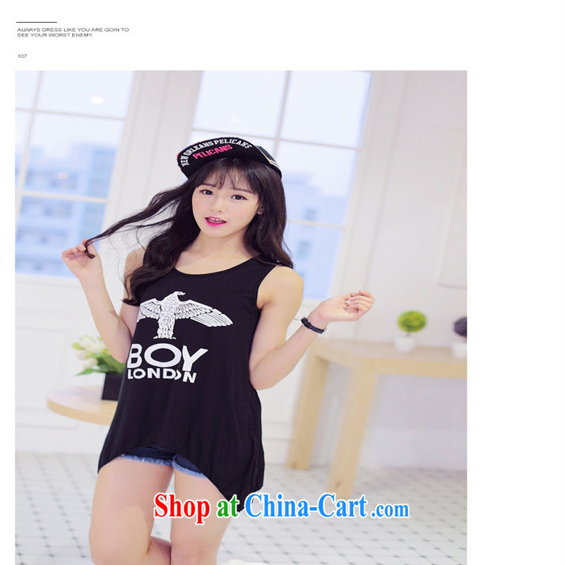 Summer 2015 New Women, long T pension Korean sleeveless loose cotton letter stamp small fresh T-shirt picture color black, code, blue rain bow, and shopping on the Internet