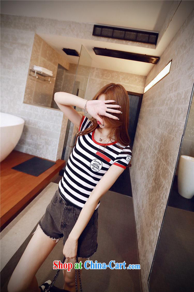 2015 Korean version of the new, short-sleeved T T-shirt 100% cotton crew-neck and Leisure striped T-shirt students girls short-sleeved shirts T black XL pictures, price, brand platters! Elections are good character, the national distribution, so why buy now enjoy more preferential! Health
