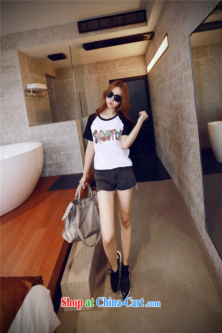 2015 spring and summer new color letter loose short-sleeved T-shirt Han version cotton female students T pension white XL pictures, price, brand platters! Elections are good character, the national distribution, so why buy now enjoy more preferential! Health