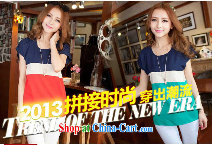 2015 Korean summer new round-collar bat short-sleeved T-shirt girls large, spell-colored loose T pension green stitching XXXL pictures, price, brand platters! Elections are good character, the national distribution, so why buy now enjoy more preferential! Health