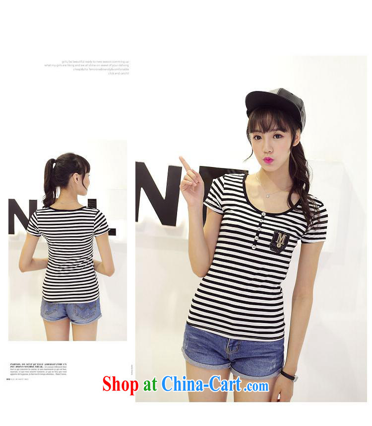 Summer 2015 new Pure Cotton round neck button T-shirt with stripes and Leisure video thin Korean short-sleeved T-shirt girl picture color XL pictures, price, brand platters! Elections are good character, the national distribution, so why buy now enjoy more preferential! Health