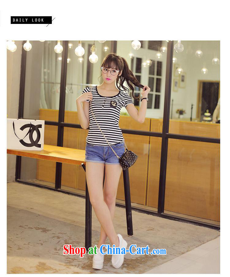 Summer 2015 new girls cotton pocket love T-shirt with stripes graphics thin Korean short-sleeved T-shirt girl picture color XL pictures, price, brand platters! Elections are good character, the national distribution, so why buy now enjoy more preferential! Health