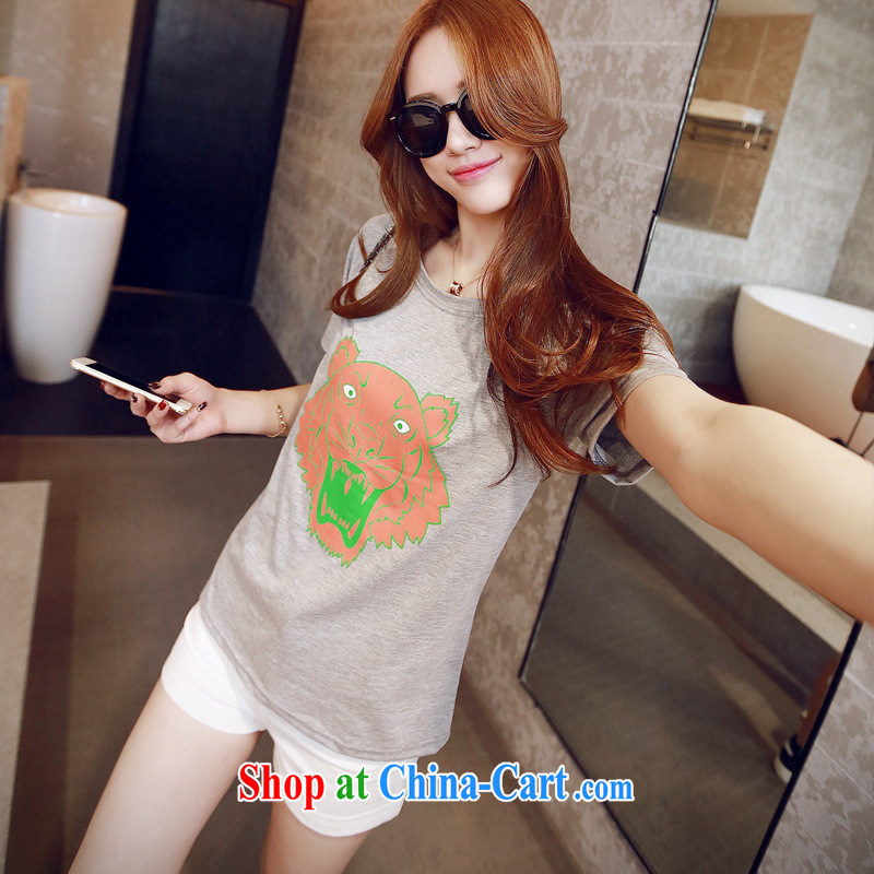 Korean women 2015 spring and summer new tiger Avatar pure cotton loose, long, short-sleeve girls T-shirt white XL, blue rain bow, and shopping on the Internet