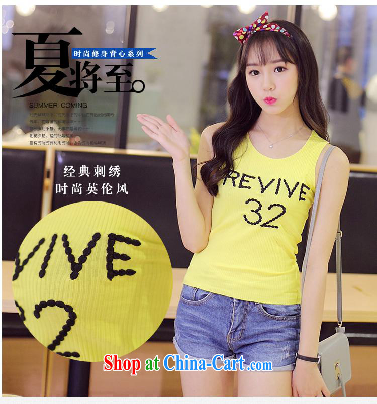 Summer 2015 new Korean female T-shirt letters embroidery loose sleeveless vest T-shirts female yellow XL pictures, price, brand platters! Elections are good character, the national distribution, so why buy now enjoy more preferential! Health