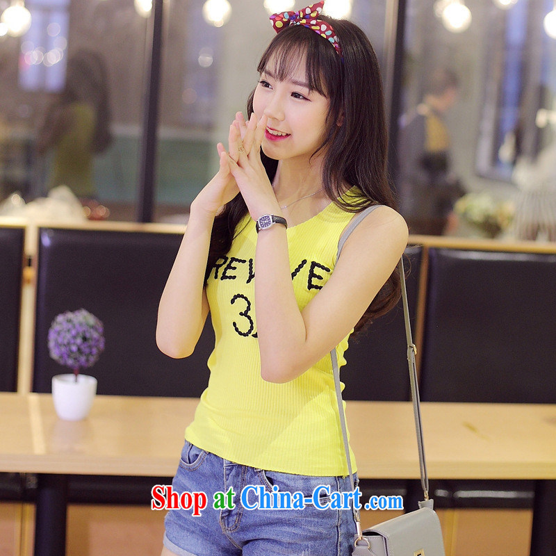 Summer 2015 new Korean female T-shirt letters embroidery loose sleeveless vest T-shirts female yellow XL, blue rain bow, and shopping on the Internet