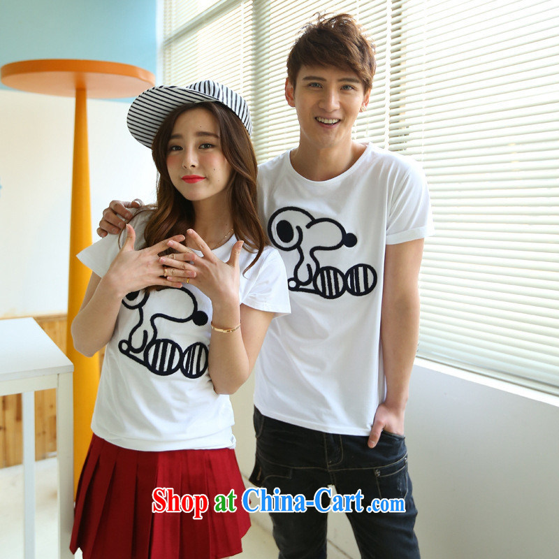 2015 spring and summer Korean history Nubian leisure spring couples 100 ground round-collar embroidered short sleeve T-shirt students serving on black XXL, blue rain bow, and shopping on the Internet
