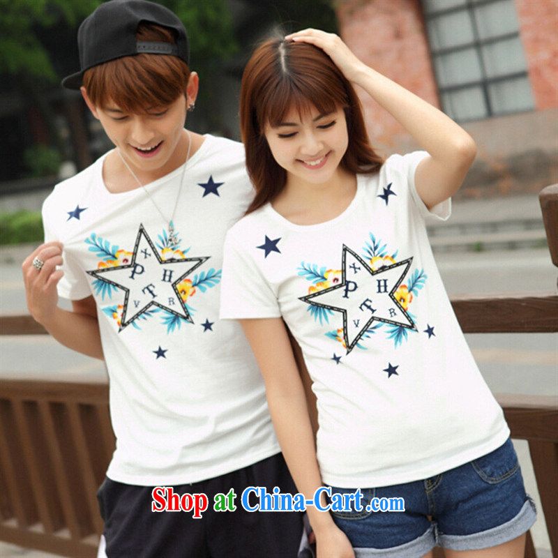 2015 new Korean spring and summer couples with Korean Stars stamp short-sleeve cotton T-shirt students serving on the dark blue XXL, blue rain bow, and shopping on the Internet