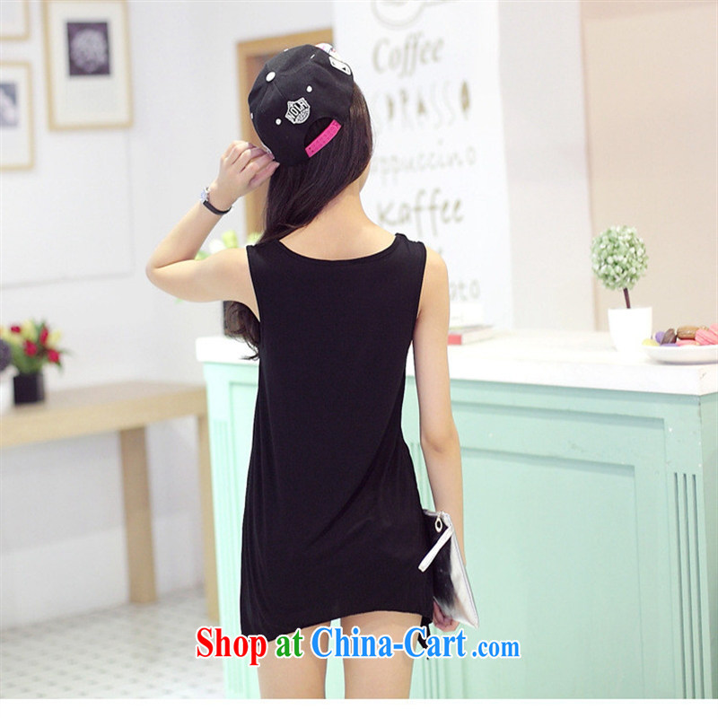 Summer 2015 new female stamp sleeveless girl T-shirt Korean students relaxed casual Sleeveless T-shirt the T-shirt picture color is black, blue rain bow, and shopping on the Internet